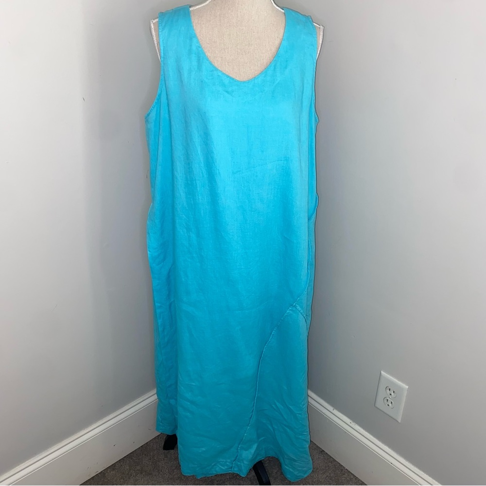 J Jill Pure Jill aqua blue linen maxi sleeveless wrap skirt shift dress sz Large